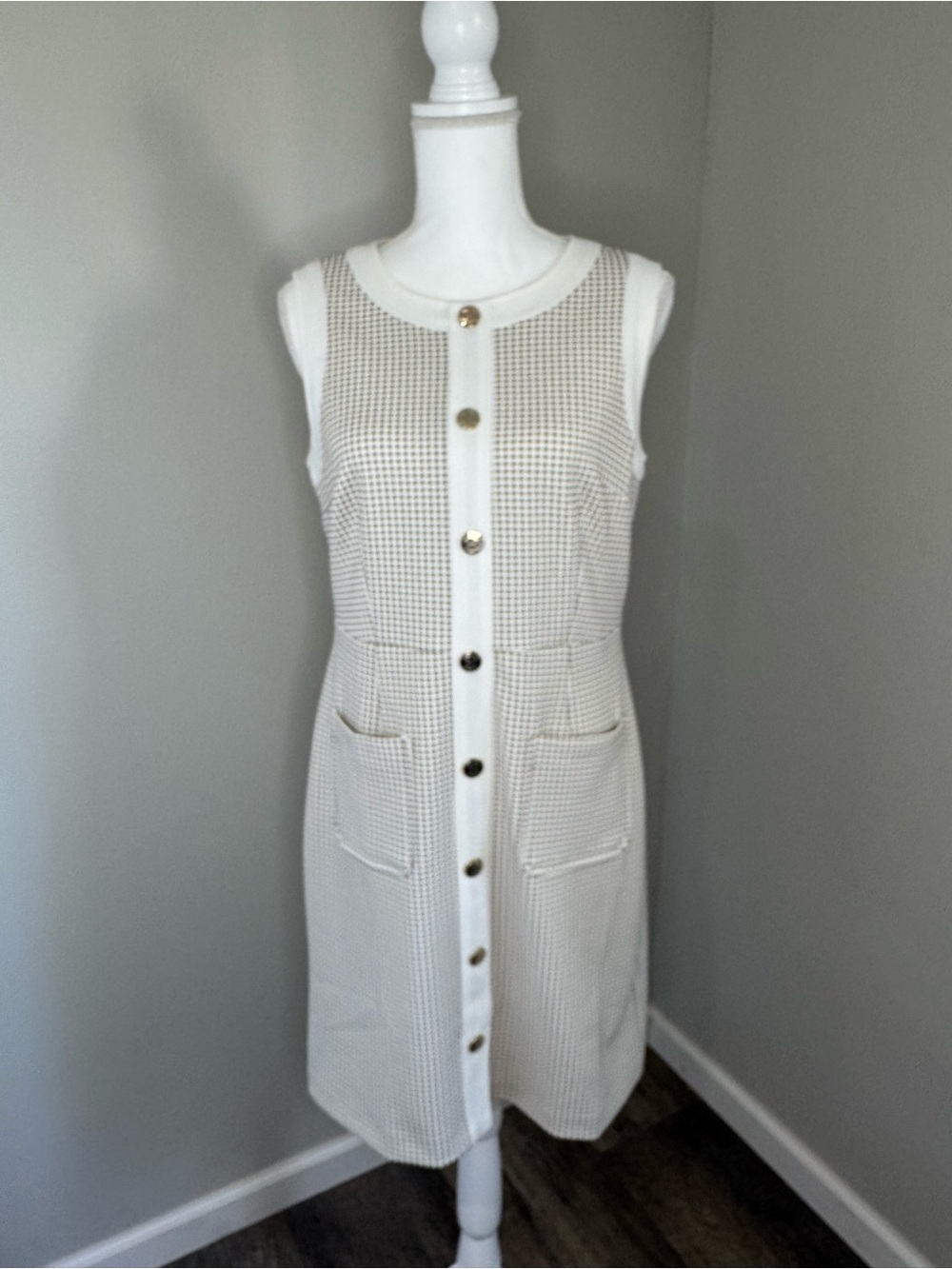 Tommy Hilfiger Cream Sleeveless Button-Front Knit Midi Dress